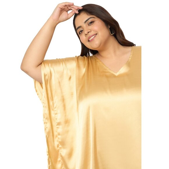 Gypsie Blu Women Satin Solid Kaftan Dress Plus Size Maxi Dresses for Casual Gown - Picture 5 of 6
